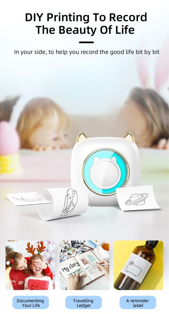 Termiskais printeris Cat Mini Printer Kids + dāvana (3 krāsu ruļļi) цена и информация | Printeri un daudzfunkcionālās ierīces | 220.lv