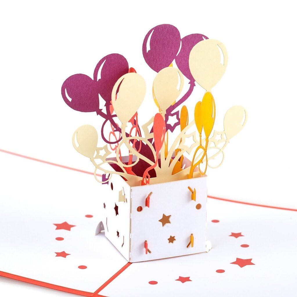 HAPPY GIFTERS "Baloni" 3D dzimšanas dienas apsveikuma kartiņa, roku darbs, 12x12cm cena un informācija | Aploksnes | 220.lv