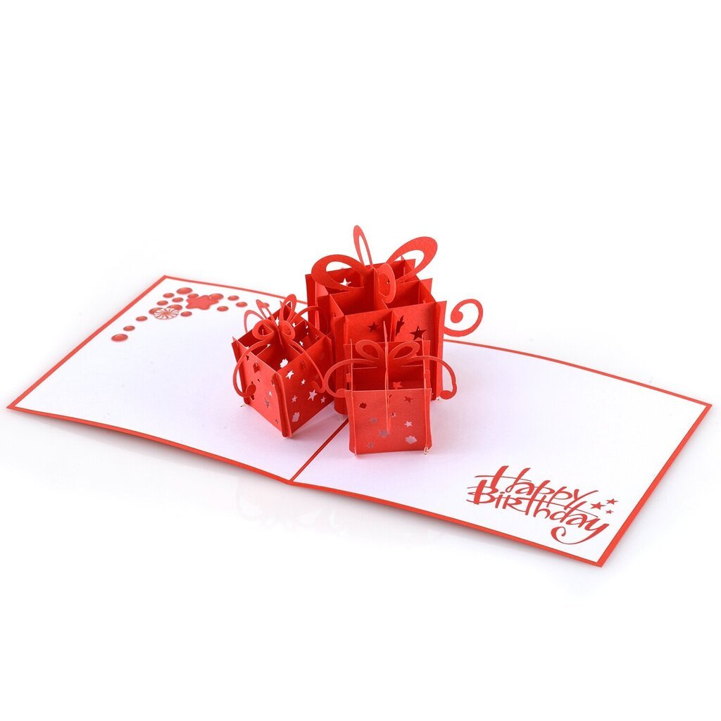 HAPPY GIFTERS "Dāvanu kastes" 3D dzimšanas dienas apsveikuma kartiņa, roku darbs, 15x15cm cena un informācija | Aploksnes | 220.lv