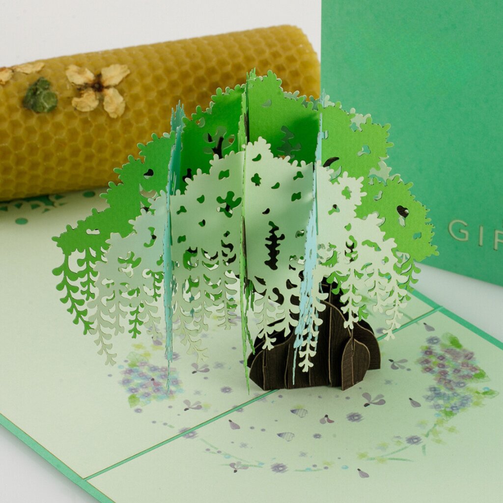 HAPPY GIFTERS 3D svētku apsveikuma kartiņa "Vītols", roku darbs, 15x15cm цена и информация | Aploksnes | 220.lv