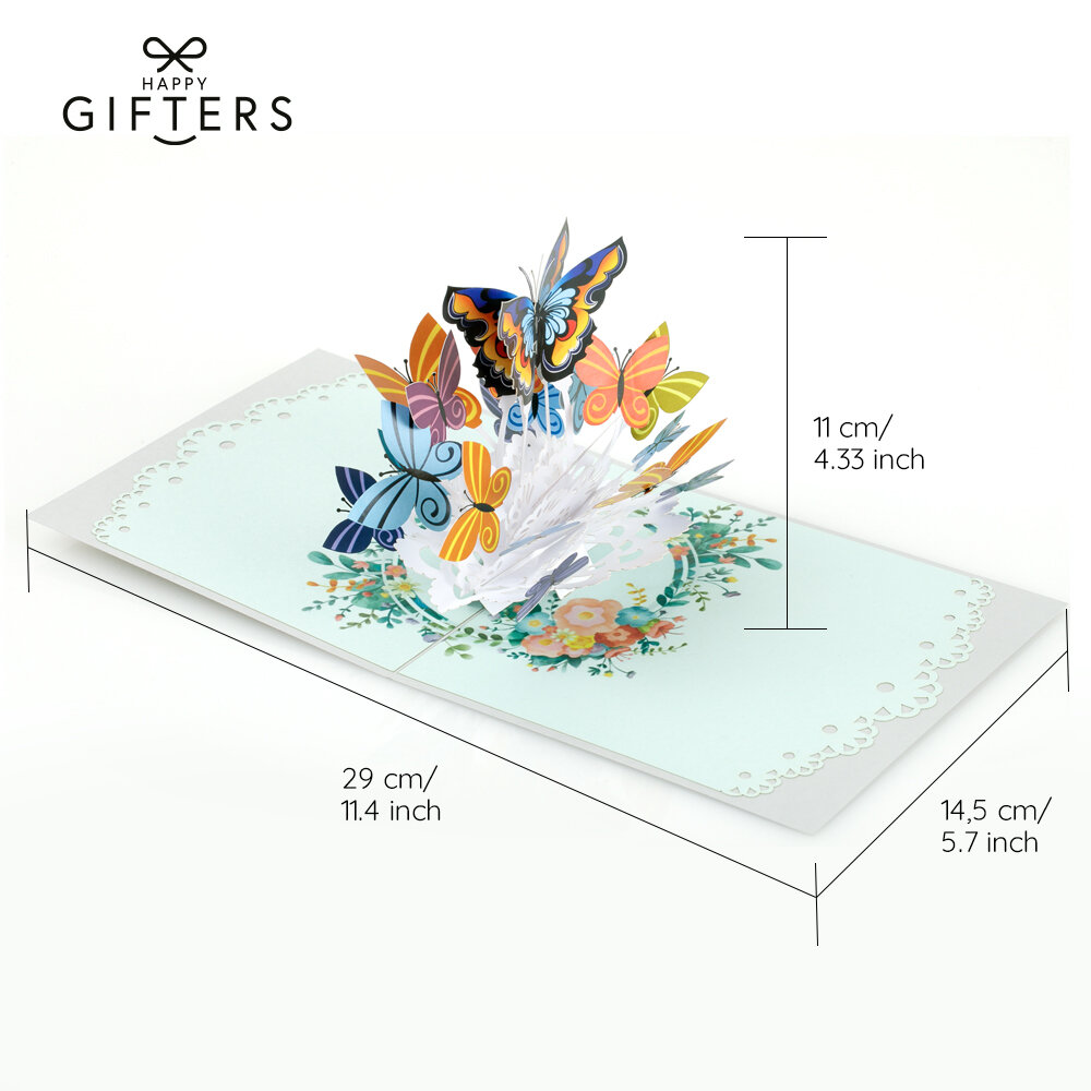 HAPPY GIFTERS "Tauriņi" 3D svētku atklātne, roku darbs, 15x15cm cena un informācija | Aploksnes | 220.lv