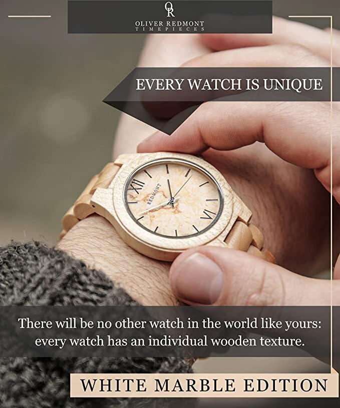 Redmont vīriešu rokas pulkstenis, gaišs koks un marmors cena un informācija | Vīriešu pulksteņi | 220.lv