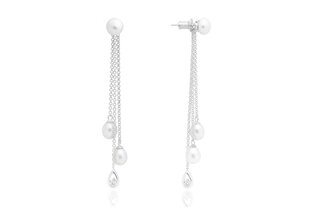 Sudraba auskari, rodija pārklājums, pērle ⌀ 7-7.5 mm, 925° cena un informācija | Auskari | 220.lv