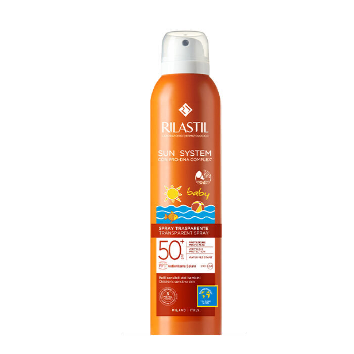 Saules Aizsarglīdzeklis Bērniem Rilastil Sun System Caurspīdīgs Spf 50+ (200 ml) cena un informācija | Sauļošanās krēmi | 220.lv