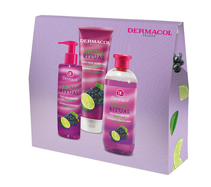 Dāvanu komplekts Dermacol Aroma Ritual Grapes with Lime: dušas želeja 250 ml + roku ziepes 250 ml + vannas putas 500 ml cena un informācija | Dušas želejas, eļļas | 220.lv