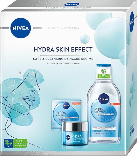 Mitrinošas kosmētikas komplekts Nivea Hydra Skin Effect: micelārais ūdens, 400 ml + dienas sejas gels, 50 ml cena un informācija | Sejas ādas kopšana | 220.lv