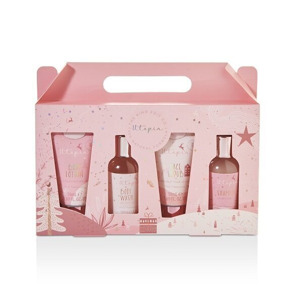 Vannas istabas komplekts The Kind Edit Co Utopia Pamper Collection sievietēm: ķermeņa mazgāšanas līdzeklis, 100 ml + šampūns, 100 ml + ķermeņa losjons, 50 ml + sejas skrubis, 50 ml cena un informācija | Dušas želejas, eļļas | 220.lv