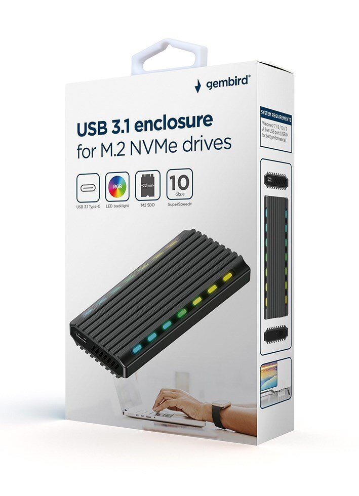 Gembird EE2280-U3C-03 USB 3.1 korpuss M.2 NVMe diskdziņiem, RGB, alumīnija cena un informācija | Cieto disku somas un apvalki | 220.lv