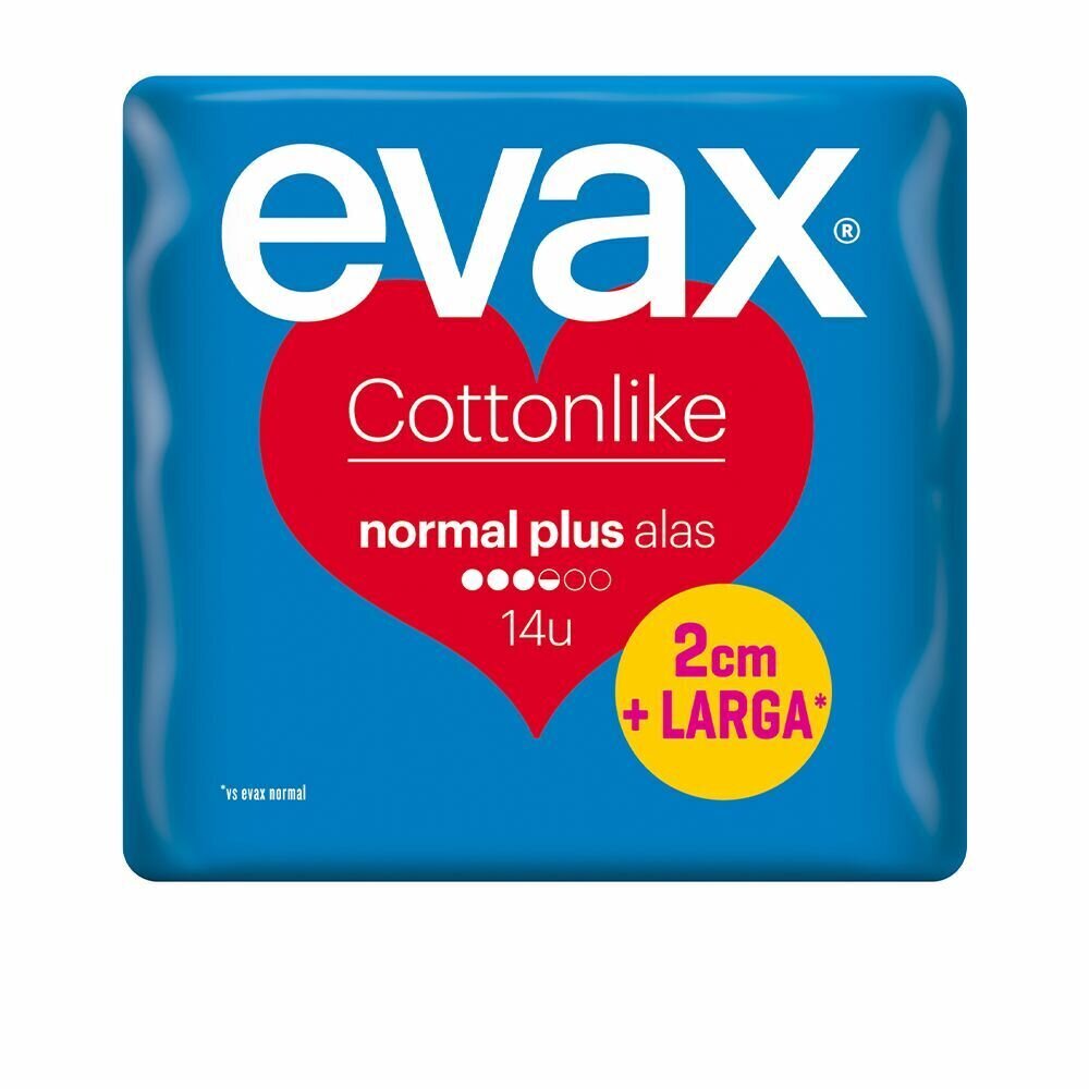 Parastie Higiēniskie Ieliktnīši Bez Spārniņiem Evax Cotton Like Plus (14 gb.) cena un informācija | Tamponi, higiēniskās paketes, ieliktnīši | 220.lv