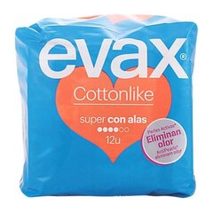 Super Higiēniskie Ieliktnīši Ar Spārniņiem Cotton Like Evax (12 gb.) cena un informācija | Tamponi, higiēniskās paketes, ieliktnīši | 220.lv