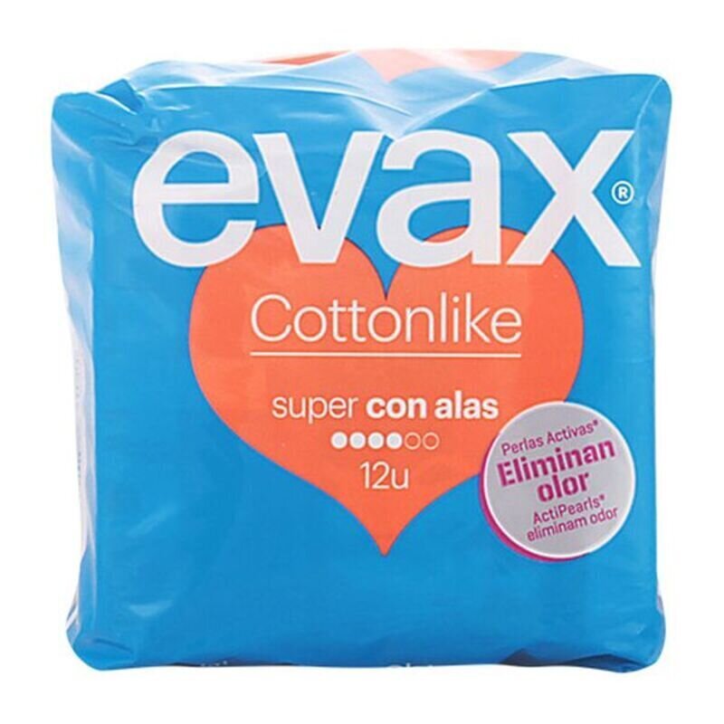 Super Higiēniskie Ieliktnīši Ar Spārniņiem Cotton Like Evax (12 gb.) cena un informācija | Tamponi, higiēniskās paketes, ieliktnīši | 220.lv