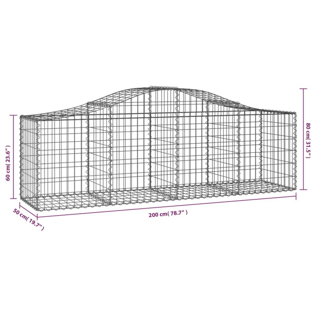 vidaXL arkveida gabiona grozi, 18 gb., 200x50x60/80 cm, cinkota dzelzs cena un informācija | Žogi un piederumi | 220.lv