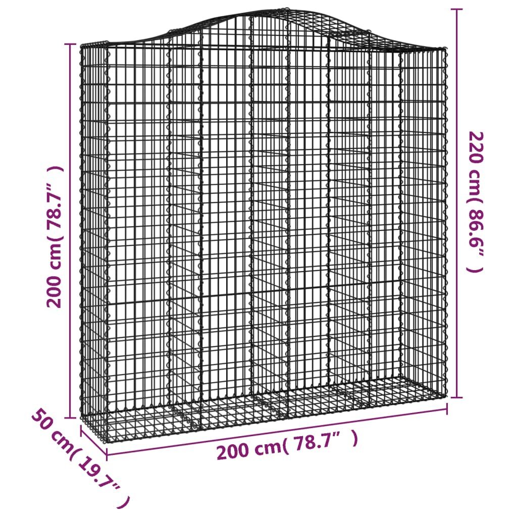 vidaXL arkveida gabiona grozi, 2 gb., 200x50x200/220cm, cinkota dzelzs cena un informācija | Žogi un piederumi | 220.lv