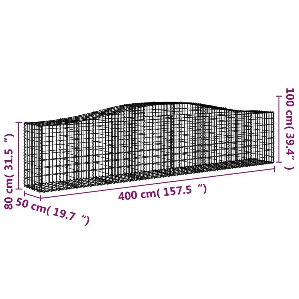 vidaXL arkveida gabiona grozi, 2 gb., 400x50x80/100cm, cinkota dzelzs цена и информация | Žogi un piederumi | 220.lv