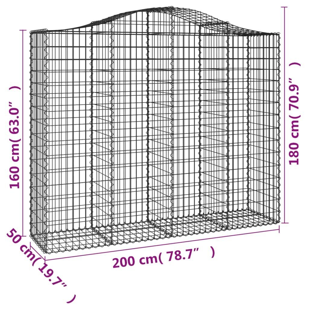 vidaXL arkveida gabiona grozi, 3 gb., 200x50x160/180cm, cinkota dzelzs cena un informācija | Žogi un piederumi | 220.lv