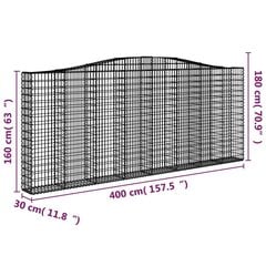 vidaXL arkveida gabiona grozi, 3 gb., 400x30x160/180cm, cinkota dzelzs cena un informācija | Žogi un piederumi | 220.lv