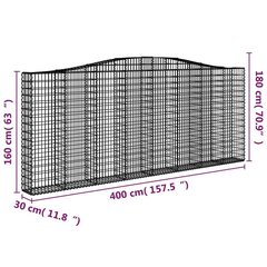 vidaXL arkveida gabiona grozi, 4 gb., 400x30x160/180cm, cinkota dzelzs cena un informācija | Žogi un piederumi | 220.lv