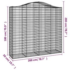 vidaXL arkveida gabiona grozi, 7 gb., 200x50x180/200cm, cinkota dzelzs cena un informācija | Žogi un piederumi | 220.lv