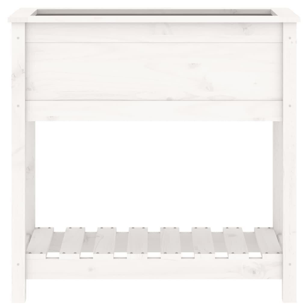 vidaXL puķu kaste ar plauktu, balta, 82,5x34,5x81cm, priedes masīvkoks цена и информация | Puķu podi | 220.lv