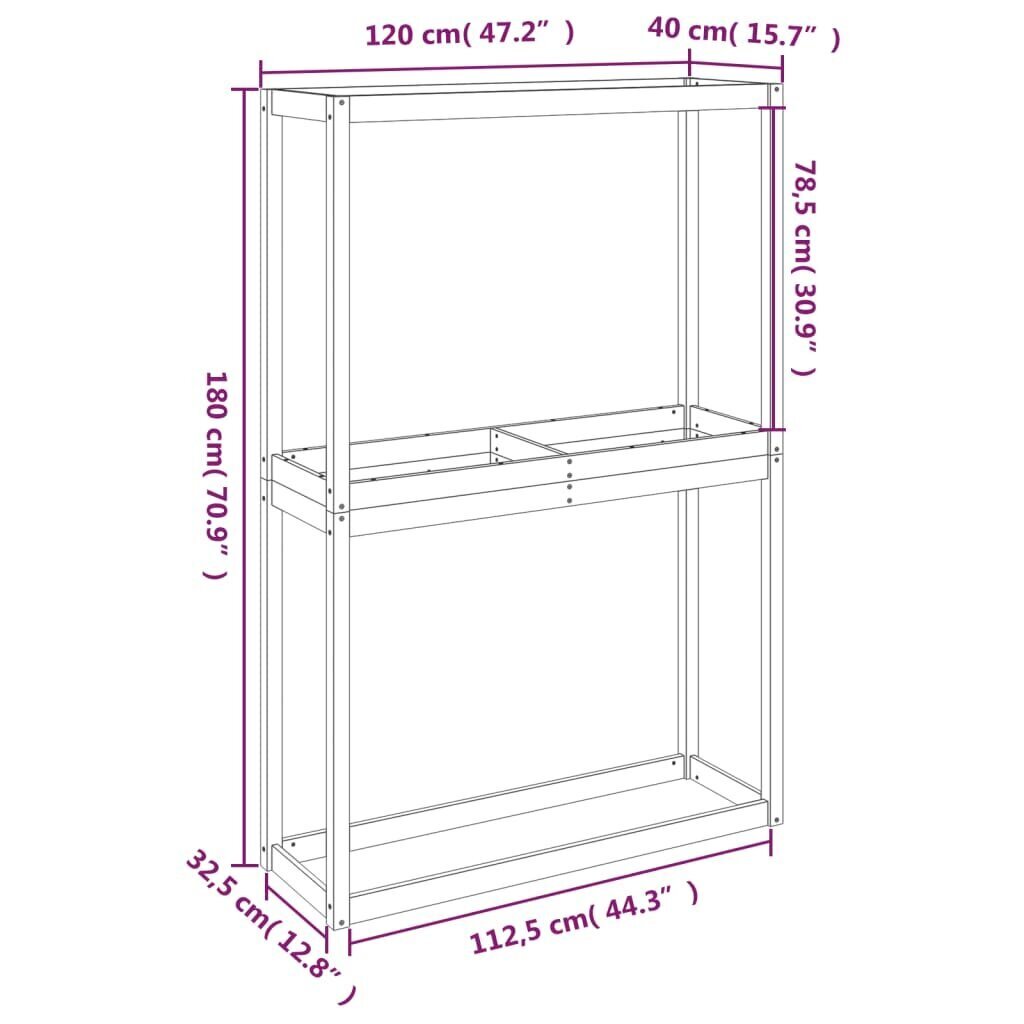 vidaXL riepu plaukts, 120x40x180 cm, priedes masīvkoks цена и информация | Saimniecības plaukti | 220.lv