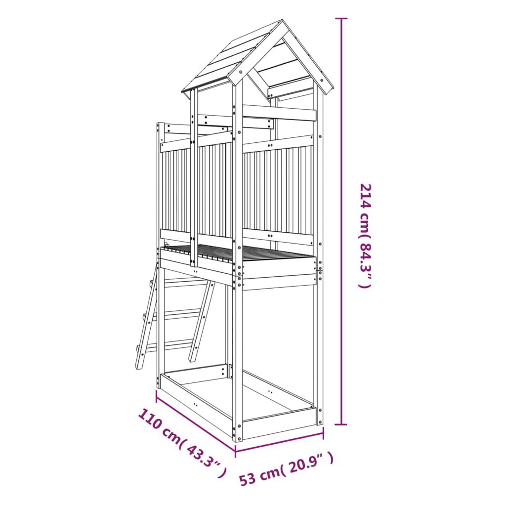 vidaXL rotaļu tornis ar kāpnēm, 53x110x214 cm, priedes masīvkoks cena un informācija | Spēles brīvā dabā | 220.lv