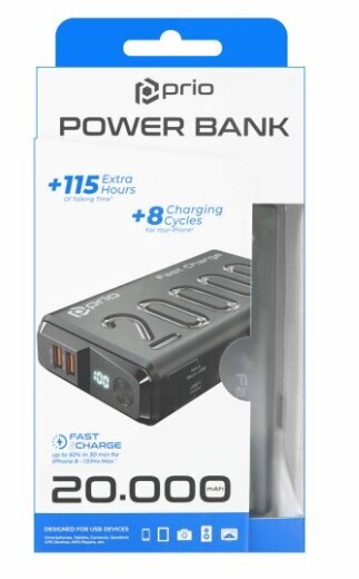 Prio Power Banka Universāla Ārējas Uzlādes Baterija 22.5W SCP/ 20W PD / QC3.0 / 20000 mAh cena un informācija | Lādētāji-akumulatori (Power bank) | 220.lv