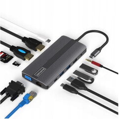 Adapteru centrmezgls 12in1 USB-C HDMI / VGA / DP / USB / Jack / SD / LAN Macbook Pro Air M1 cena un informācija | Adapteri un USB centrmezgli | 220.lv
