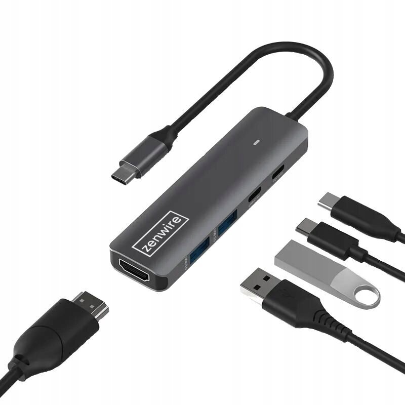 HUB USB-C 5W1 HDMI 4K 60Hz USB 3.0 LED barošanas padeve 100W Macbook M1 M2 cena un informācija | Adapteri un USB centrmezgli | 220.lv