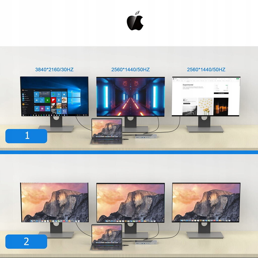 USB-C centrmezgla dokstacija 16 in1 displeja saite 3x HDMI USB 3.0 mini ligzda Ethernet 1000 Mbps SD, kas paredzēts Macbook M1 M2 Zenwire цена и информация | Adapteri un USB centrmezgli | 220.lv