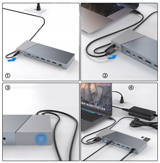 USB-C centrmezgla dokstacija 16 in1 displeja saite 3x HDMI USB 3.0 mini ligzda Ethernet 1000 Mbps SD, kas paredzēts Macbook M1 M2 Zenwire цена и информация | Adapteri un USB centrmezgli | 220.lv