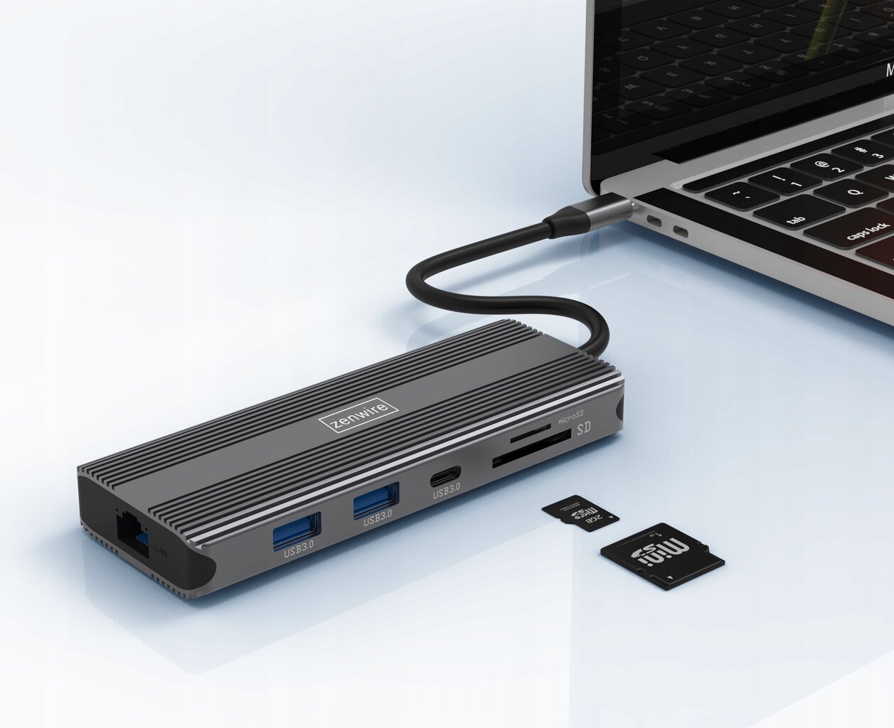 HUB USB-C 10in1 displeja ports 1.4 HDMI 2.1 8K 4K 120Hz 60Hz Full HD 144Hz USB 3.0 SD barošanas padeve 100W Macbook M1 M2 Zenwire cena un informācija | Adapteri un USB centrmezgli | 220.lv