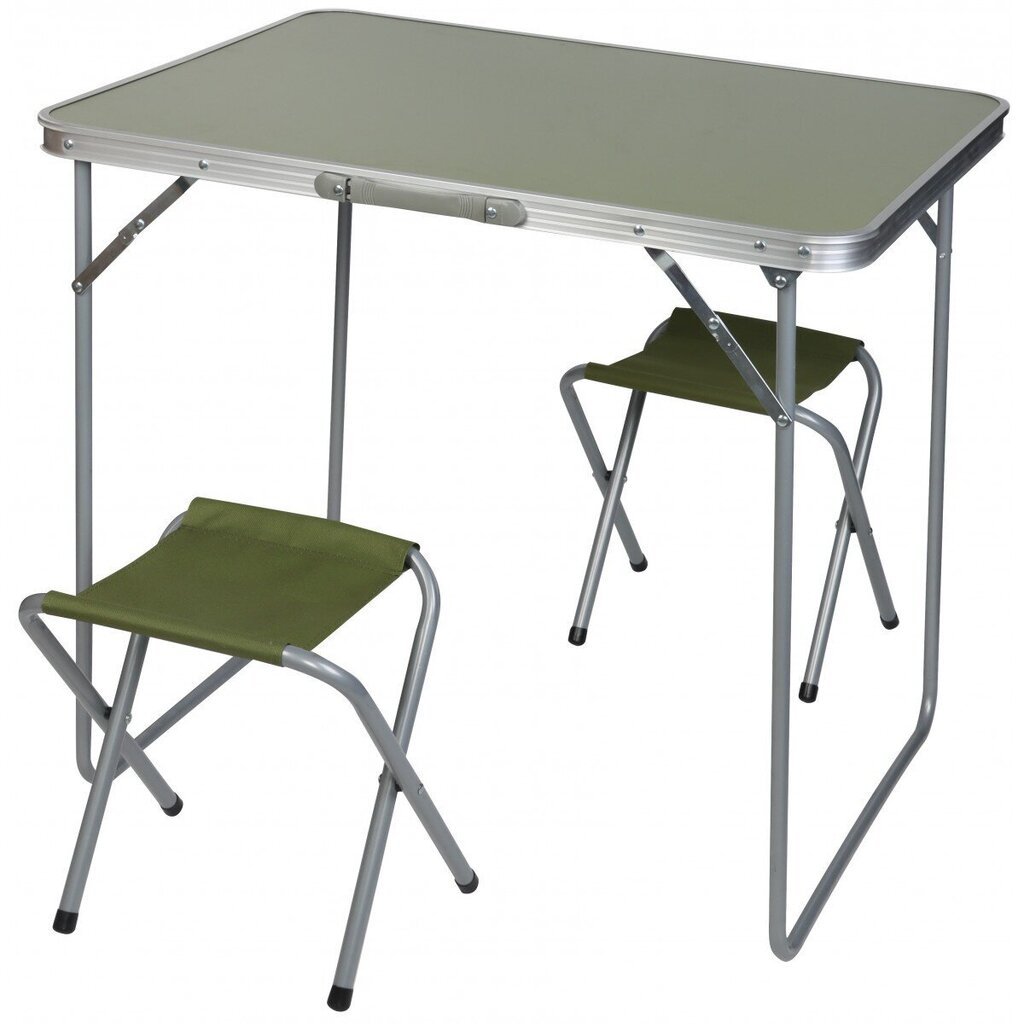 Kempinga saliekamais galds 80x60x70 cm un 2 krēsli zaļi cena un informācija |  Tūrisma mēbeles | 220.lv