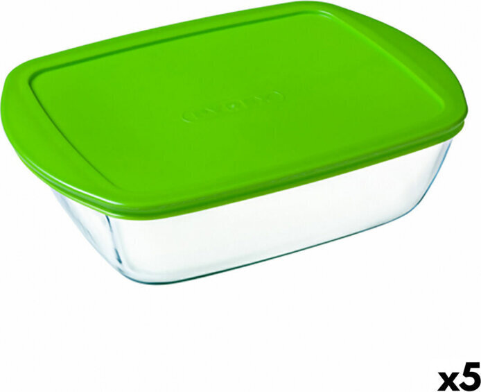 Taisnstūra Pusdienu kastīte ar Vāku Pyrex Cook & Store Zaļš 2,5 L 28 x 20 x 8 cm Silikona Stikls (5 gb.) cena un informācija | Trauki pārtikas uzglabāšanai | 220.lv