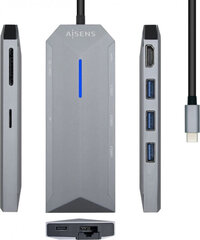 Aisens USB Centrmezgls Aisens USB-C dock 8 en 1, USB-C a 1xHDMI, 1xRJ45, 3xUSB, 1xPD, 1xSD, 1xMicroSD, Gris, 15 cm цена и информация | Адаптеры и USB разветвители | 220.lv