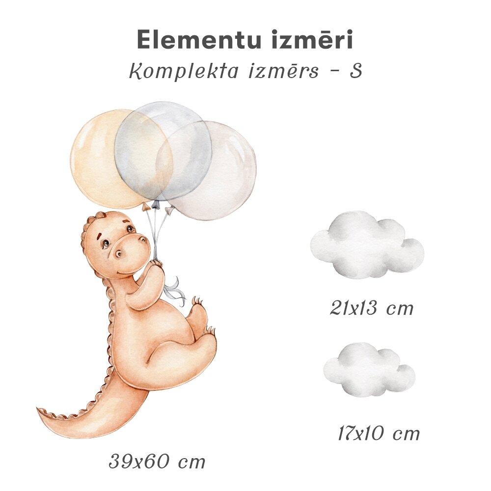 Bērnu interjera uzlīme Dinosaur Cub with Balloons cena un informācija | Dekoratīvās uzlīmes | 220.lv