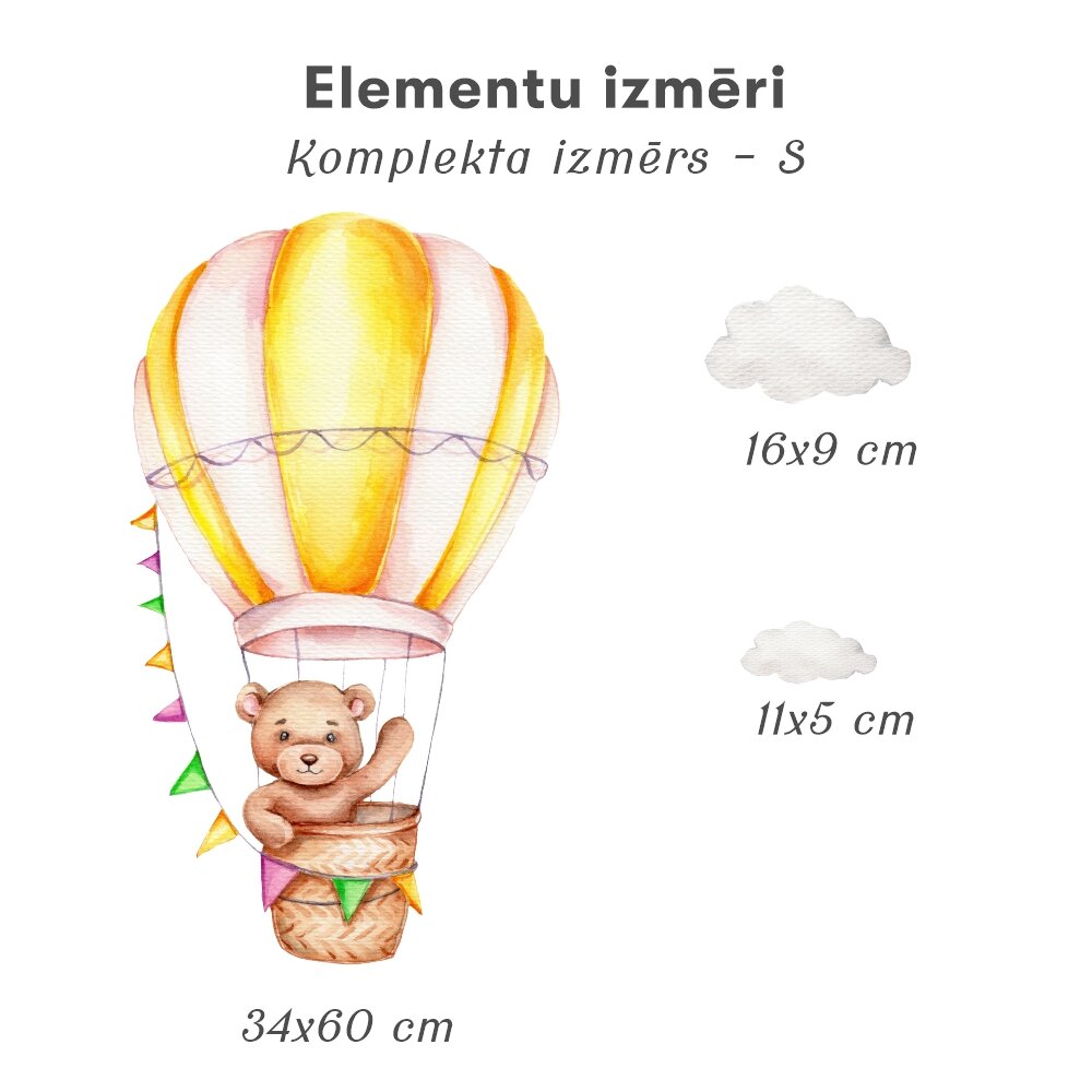 Bērnu interjera uzlīme Teddy Bear in Hot Air Balloon cena un informācija | Dekoratīvās uzlīmes | 220.lv