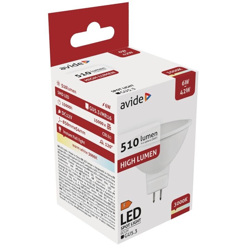 LED spuldze Avide 6W GU5.3, 12V, 3000K cena un informācija | Spuldzes | 220.lv