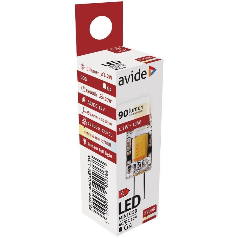 LED spuldze Avide 1.2W G4, 2700K cena un informācija | Spuldzes | 220.lv