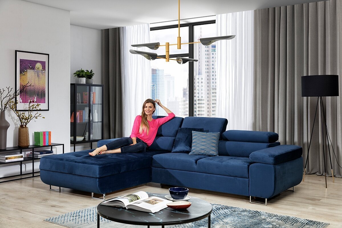 Stūra dīvāns Bogart Annabelle II, tumsi zils cena un informācija | Stūra dīvāni | 220.lv