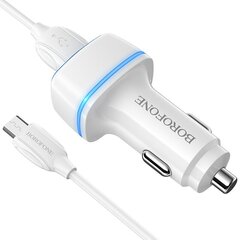 Borofone Car charger BZ14 Max - 2xUSB - 2,4A with USB to Micro USB cable white цена и информация | Зарядные устройства для телефонов | 220.lv