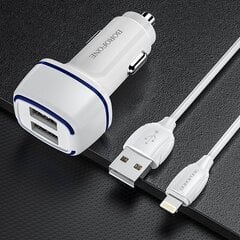 Borofone Car charger BZ14 Max - 2xUSB - 2,4A with USB to Micro USB cable black цена и информация | Зарядные устройства для телефонов | 220.lv