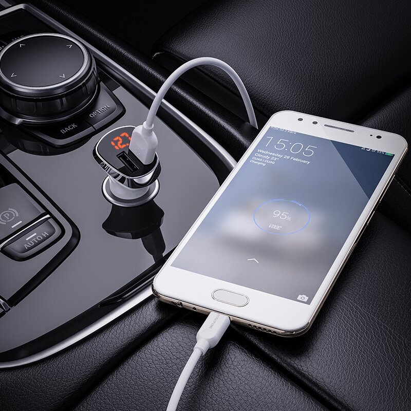 Borofone Car charger BZ15 Auspicious - 2xUSB - 2,4A with USB to MicroUSB cable white цена и информация | Lādētāji un adapteri | 220.lv