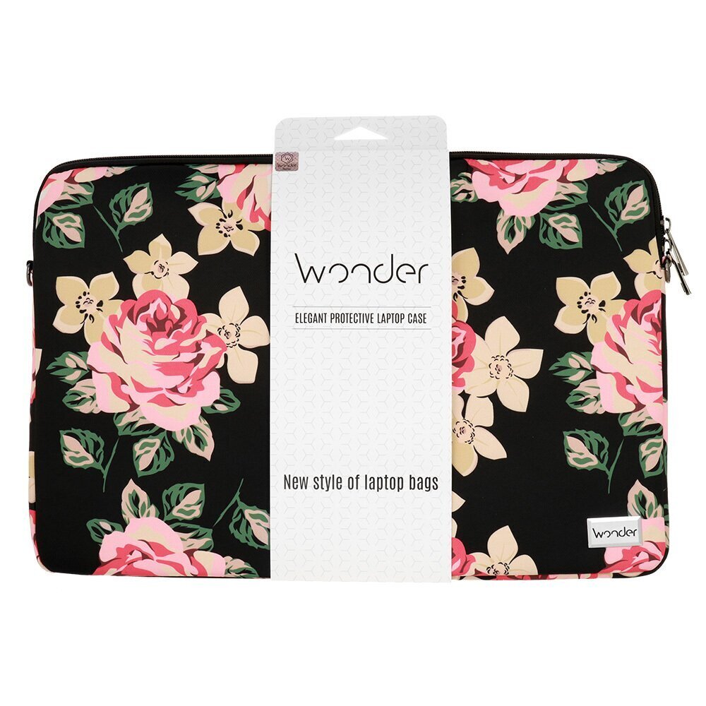 Wonder Sleeve Laptop 15-16 inches black and roses POK042644 cena un informācija | Somas portatīvajiem datoriem | 220.lv