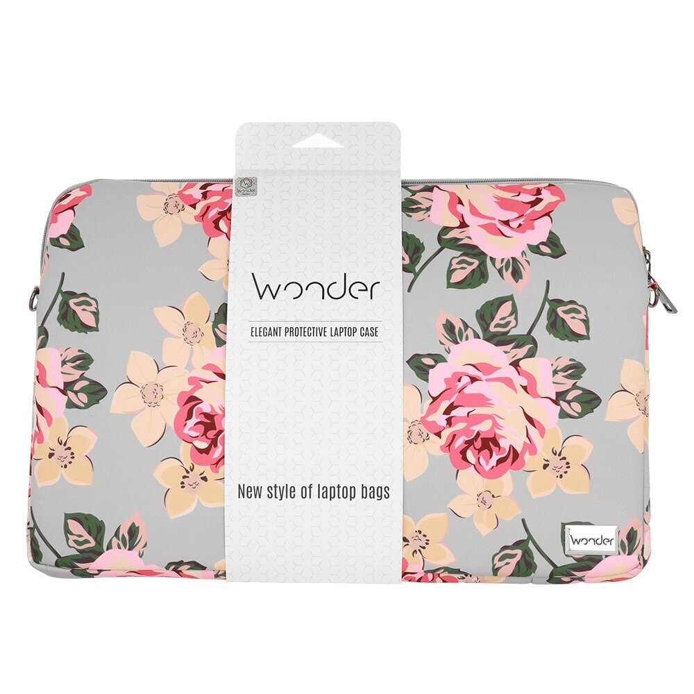 Wonder Sleeve Laptop 15-16 inches grey and roses POK042648 cena un informācija | Somas portatīvajiem datoriem | 220.lv