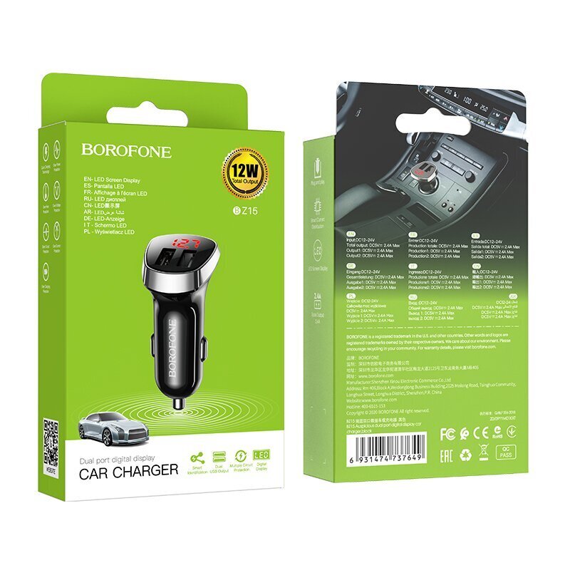 Borofone Car charger BZ15 Auspicious - 2xUSB - 2,4A black cena un informācija | Lādētāji un adapteri | 220.lv