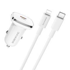 Borofone Car charger BZ12B Lasting Power - Type C - PD QC 3.0 18W 3A with Type C to Lightning cable white цена и информация | Зарядные устройства для телефонов | 220.lv