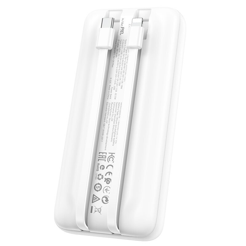 Borofone Power Bank 20000mAh BJ22A - USB - PD QC 3.0 22,5W with Type C and Lightning cables white cena un informācija | Lādētāji-akumulatori (Power bank) | 220.lv