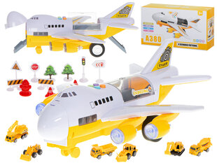 Transporter lidmašīna + 6 automašīnas celtniecības tehnika sānos / priekšā cena un informācija | Rotaļlietas zēniem | 220.lv