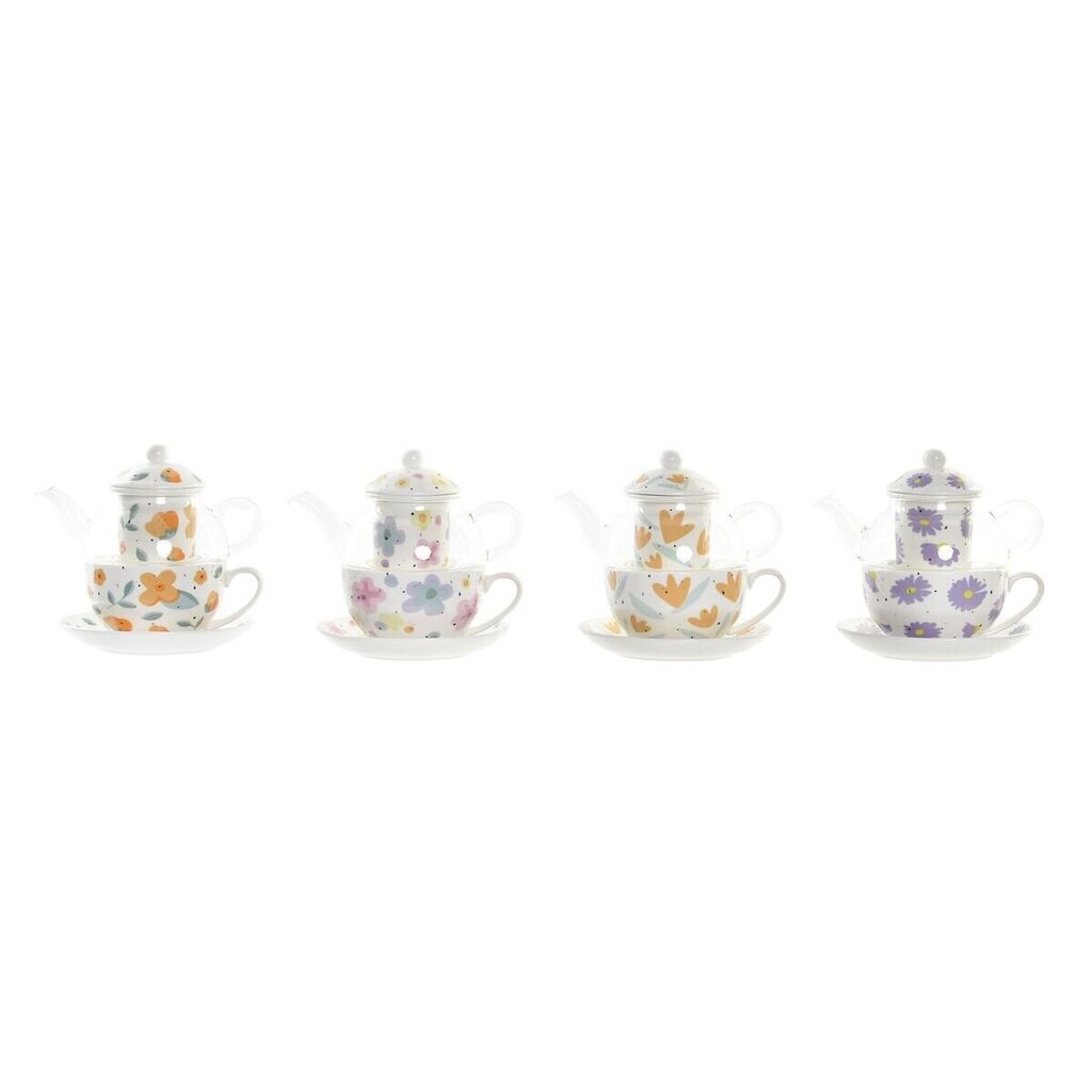 Tējkanna DKD Home Decor Цветы Stikls Porcelāns Daudzkrāsains (250 ml) (4 gb.) цена и информация | Glāzes, krūzes, karafes | 220.lv