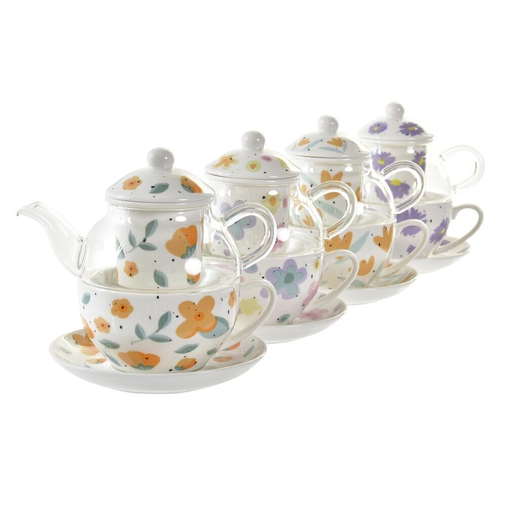 Tējkanna DKD Home Decor Цветы Stikls Porcelāns Daudzkrāsains (250 ml) (4 gb.) цена и информация | Glāzes, krūzes, karafes | 220.lv